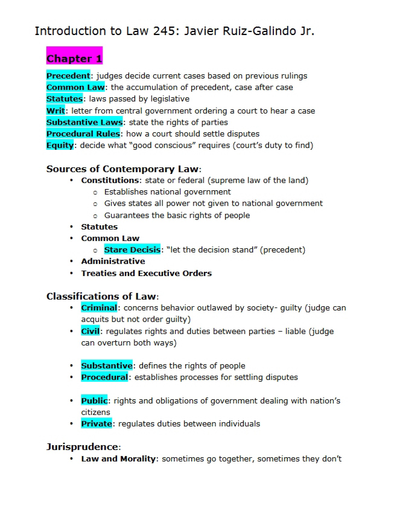Law Introduction Chapter One