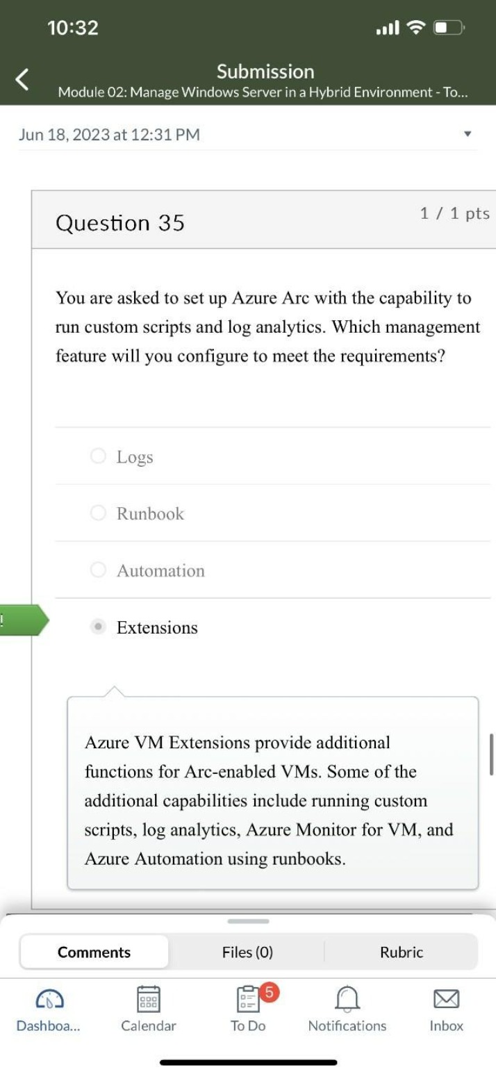 Question on Azure Arc Management Features