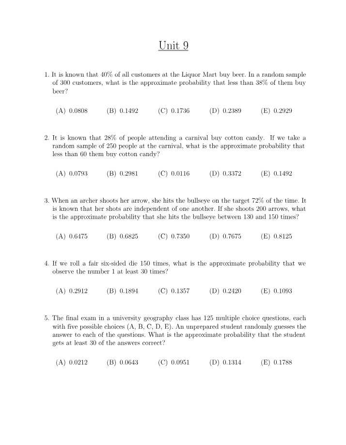 Practice Questions for Unit 9