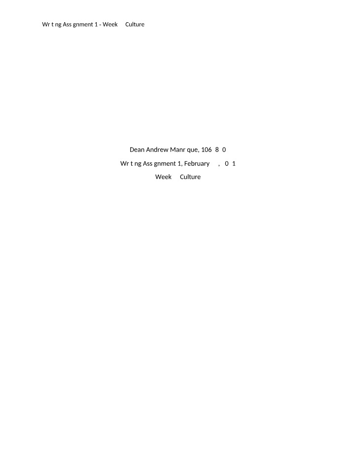 Week 2 Writing Assignment - Culture