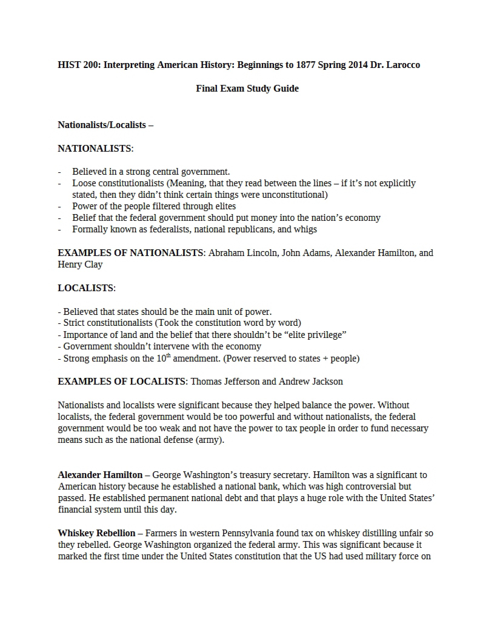 Guide for Final Exam
