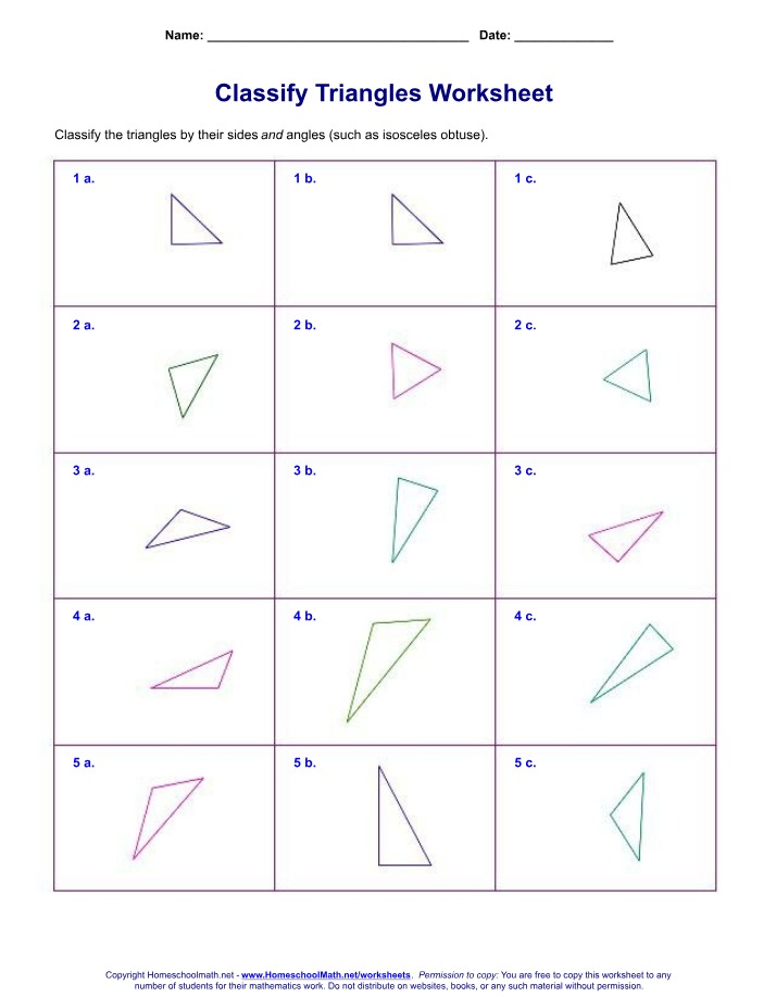 Triangles Classification Worksheet