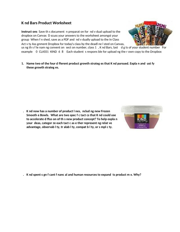 Worksheet on Kind Bars Product