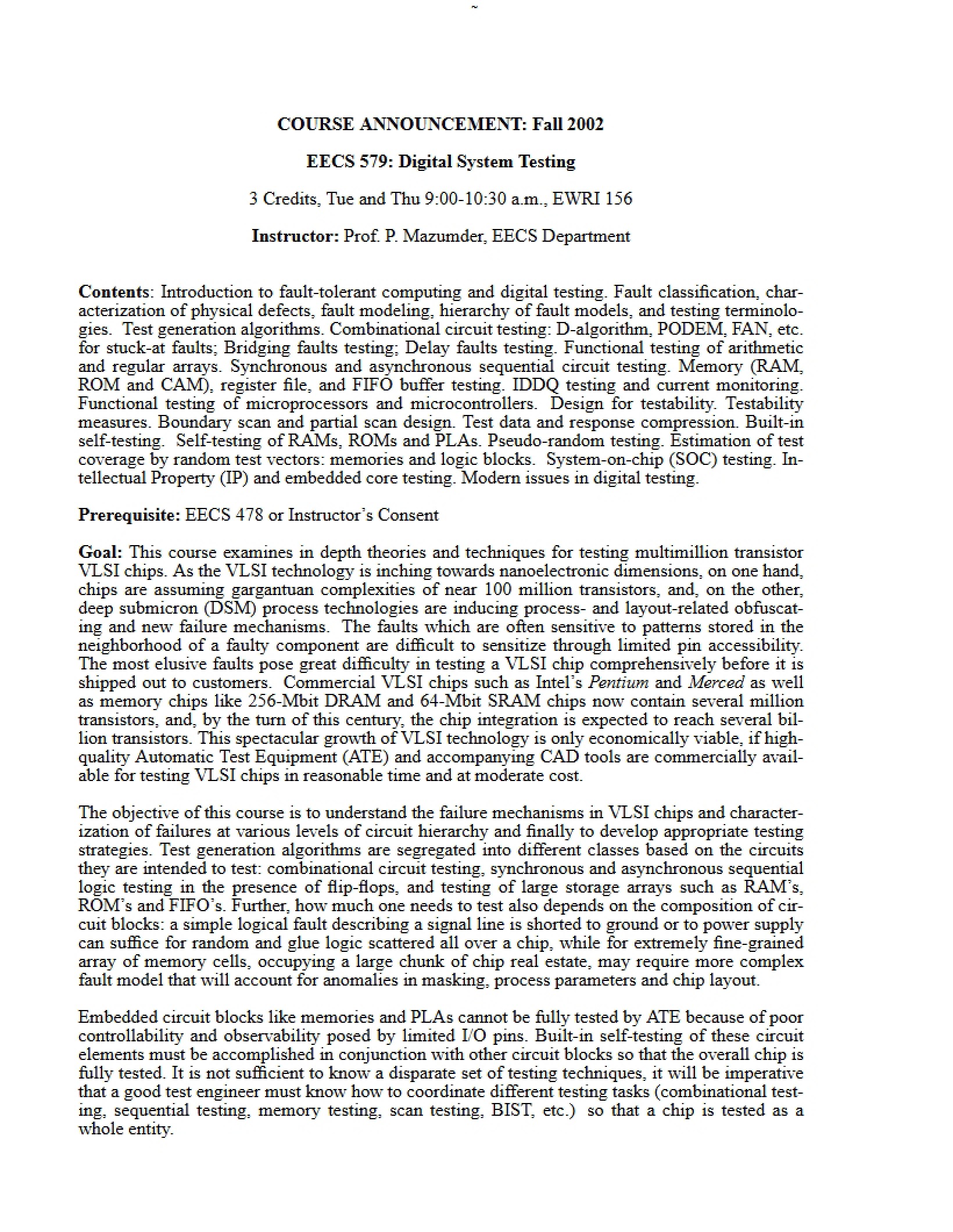Testing of Digital Systems