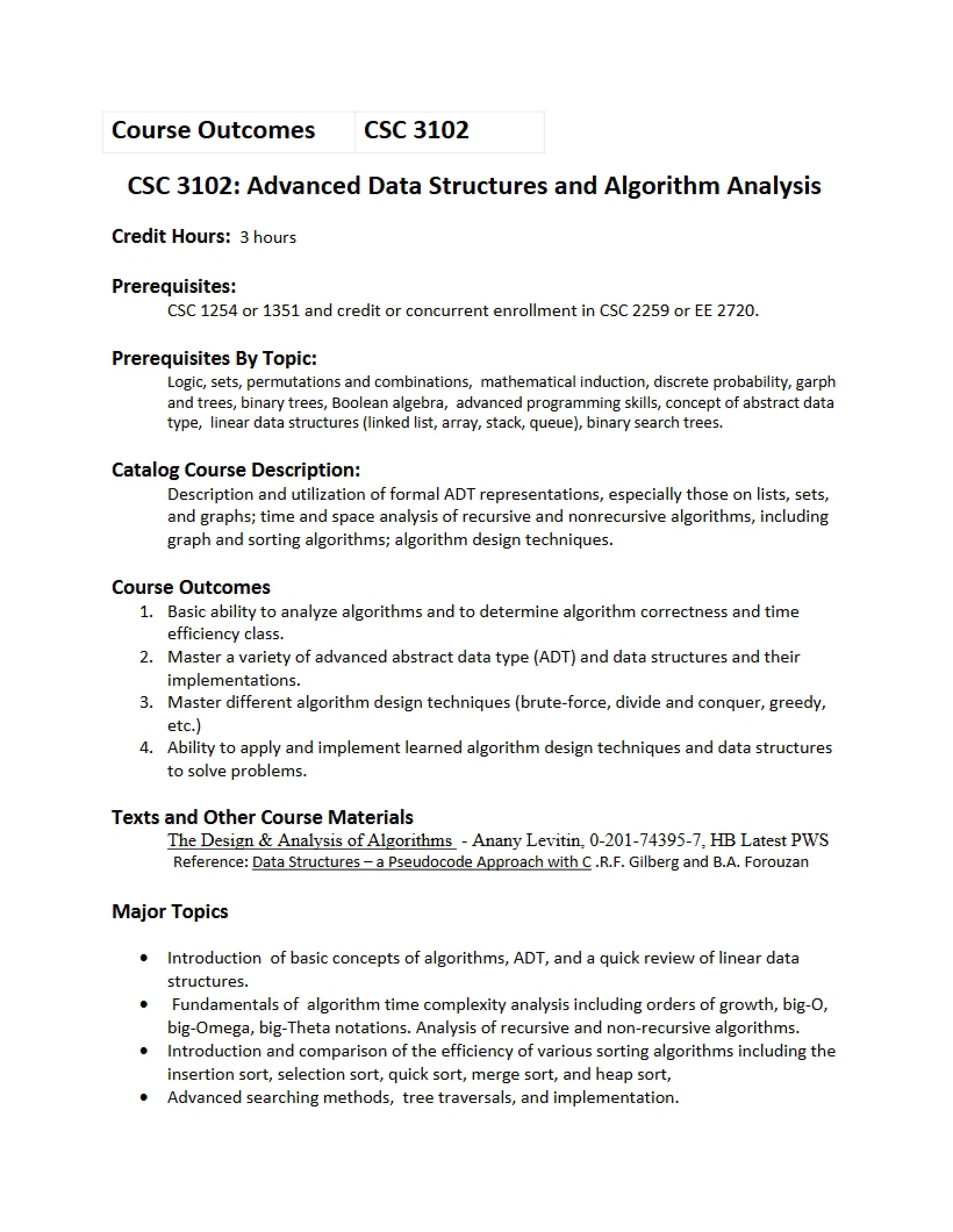 Data Structures Course Outline