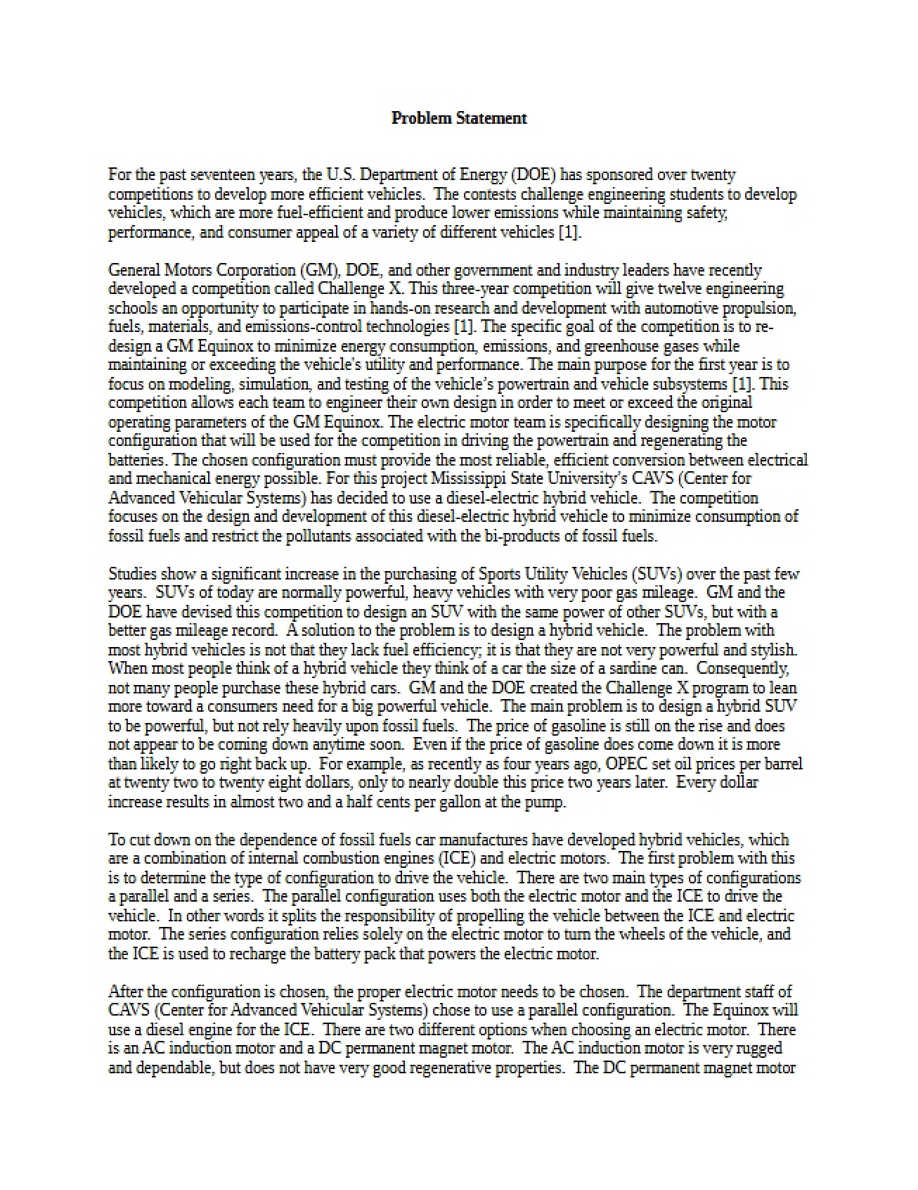 Revised Statement of Problem