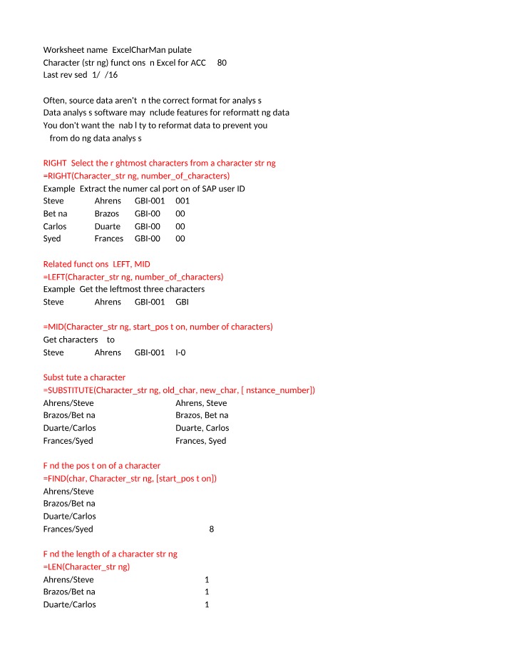 Excel Character Manipulation