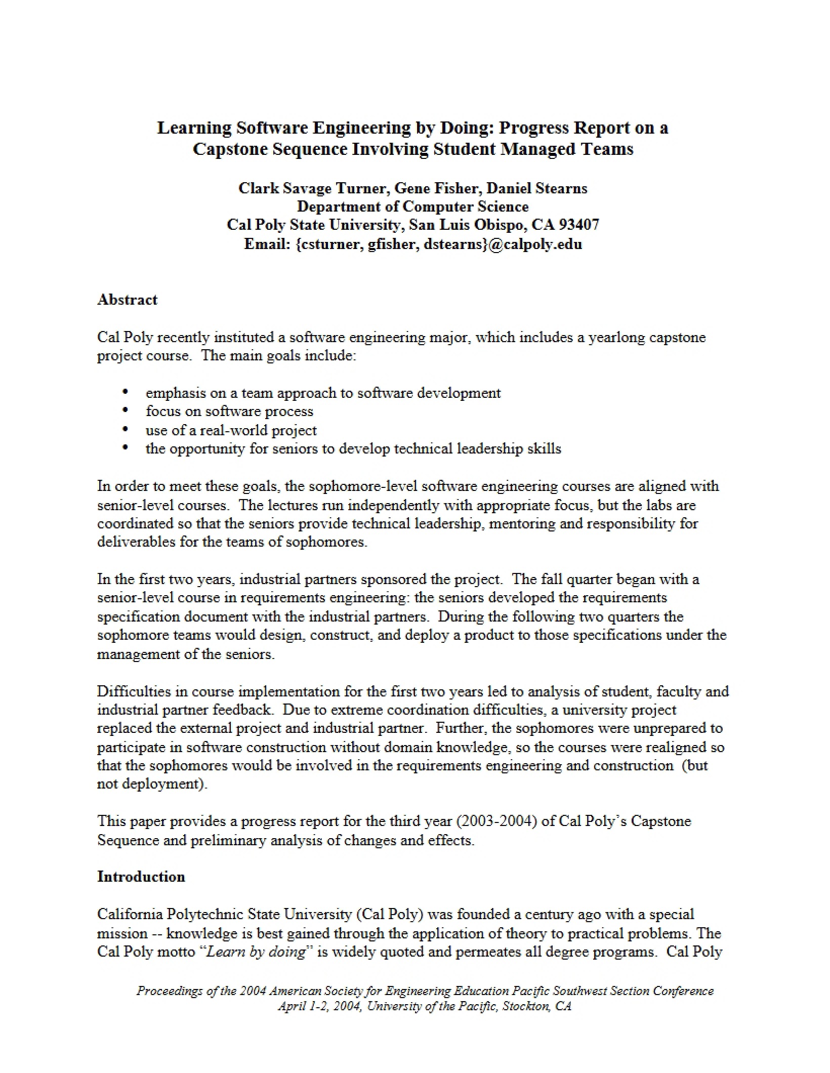 Learning by Doing Software Engineering