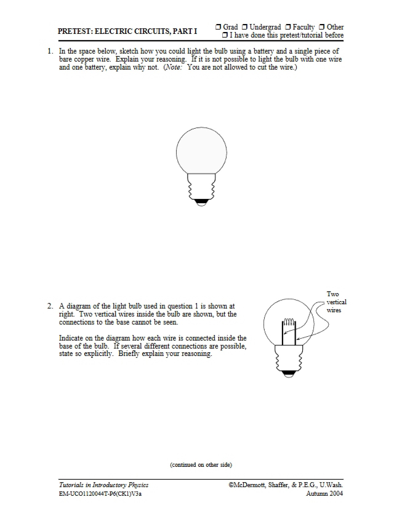 Pretest Electric Circuits, Part I