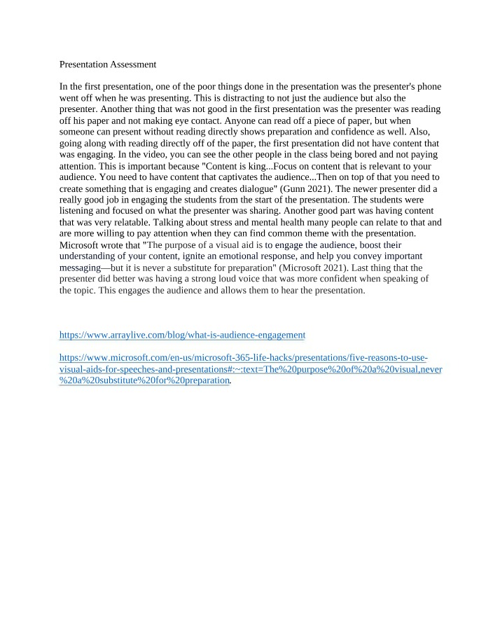 Assessment for Presentation