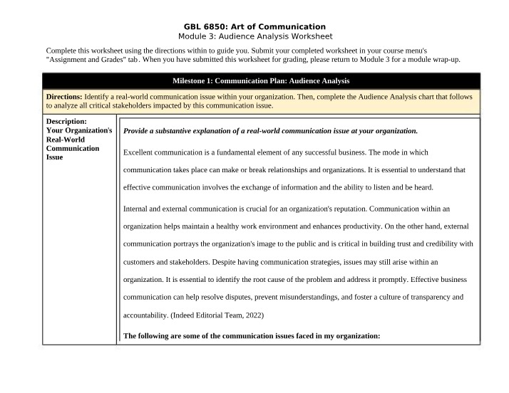Worksheet for GBL 6850 Module 3