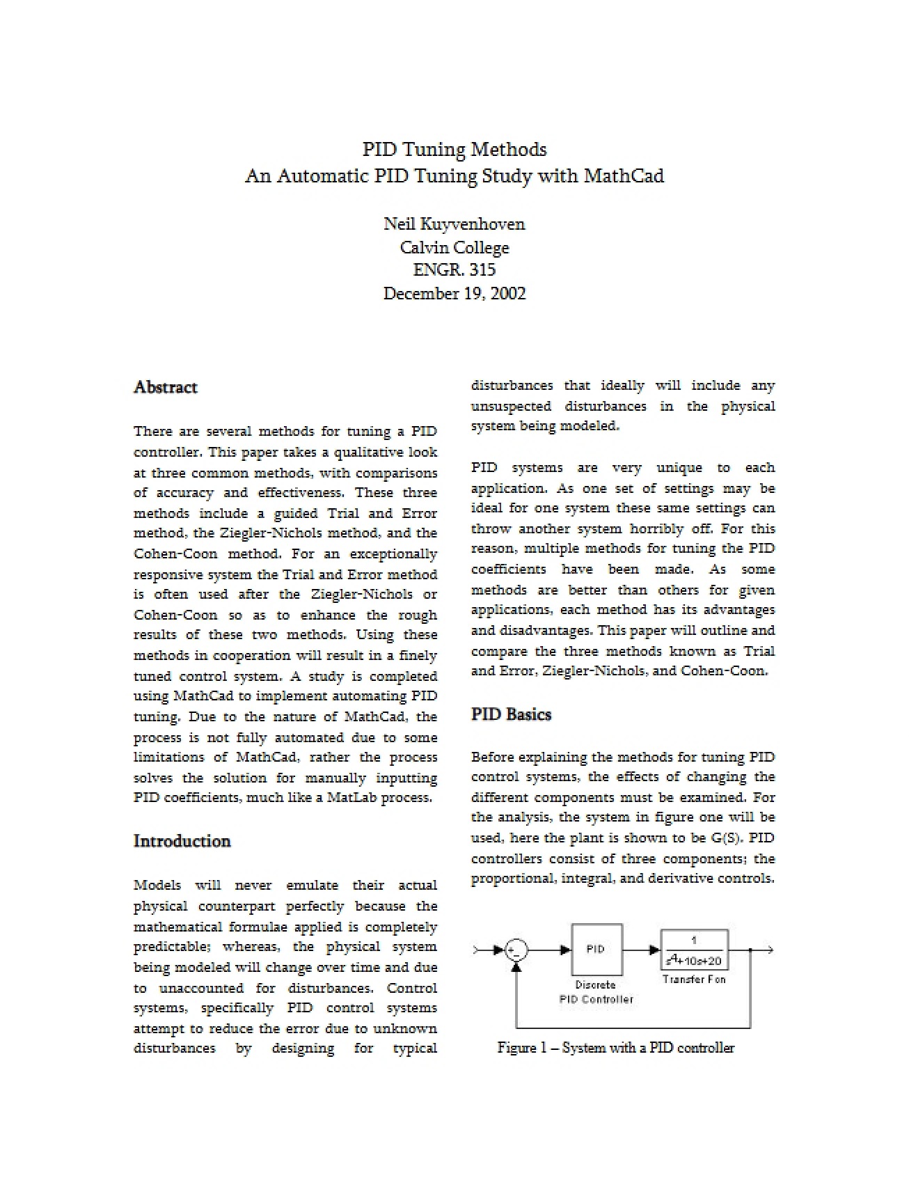 MathCad Automation Study PID Tuning Methods