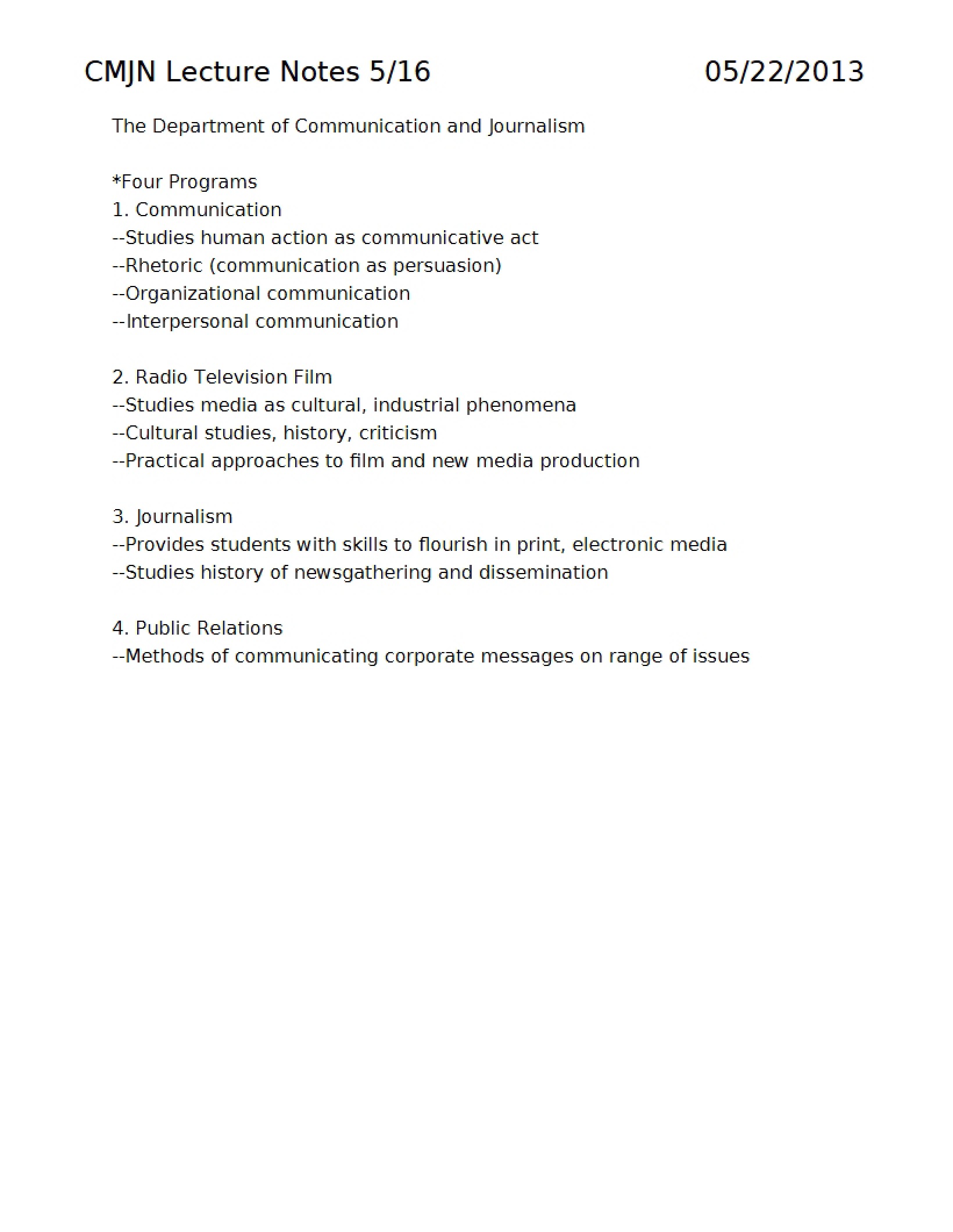 Communication and Journalism Department Overview