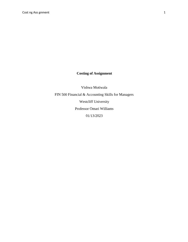 Costing Assignment First Submission