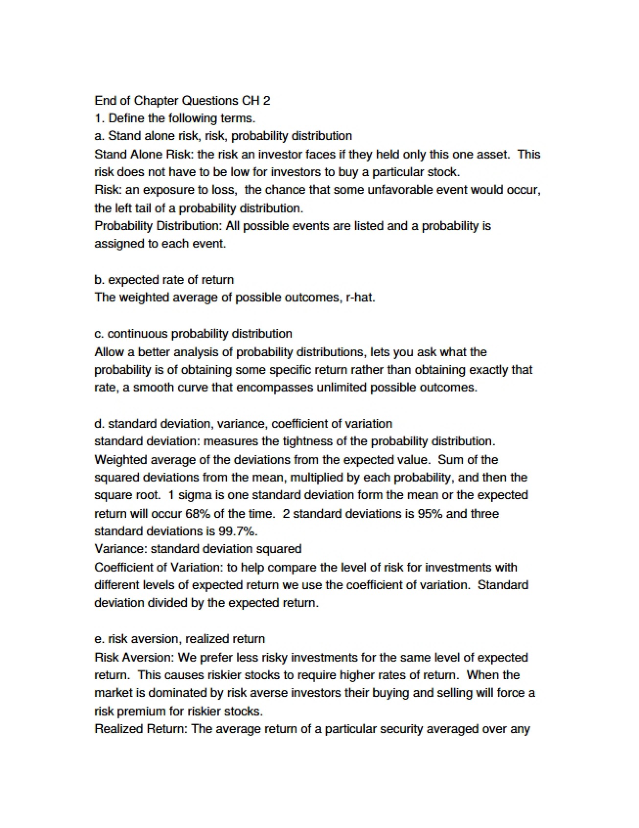 Study Guide for Intermediate Finance