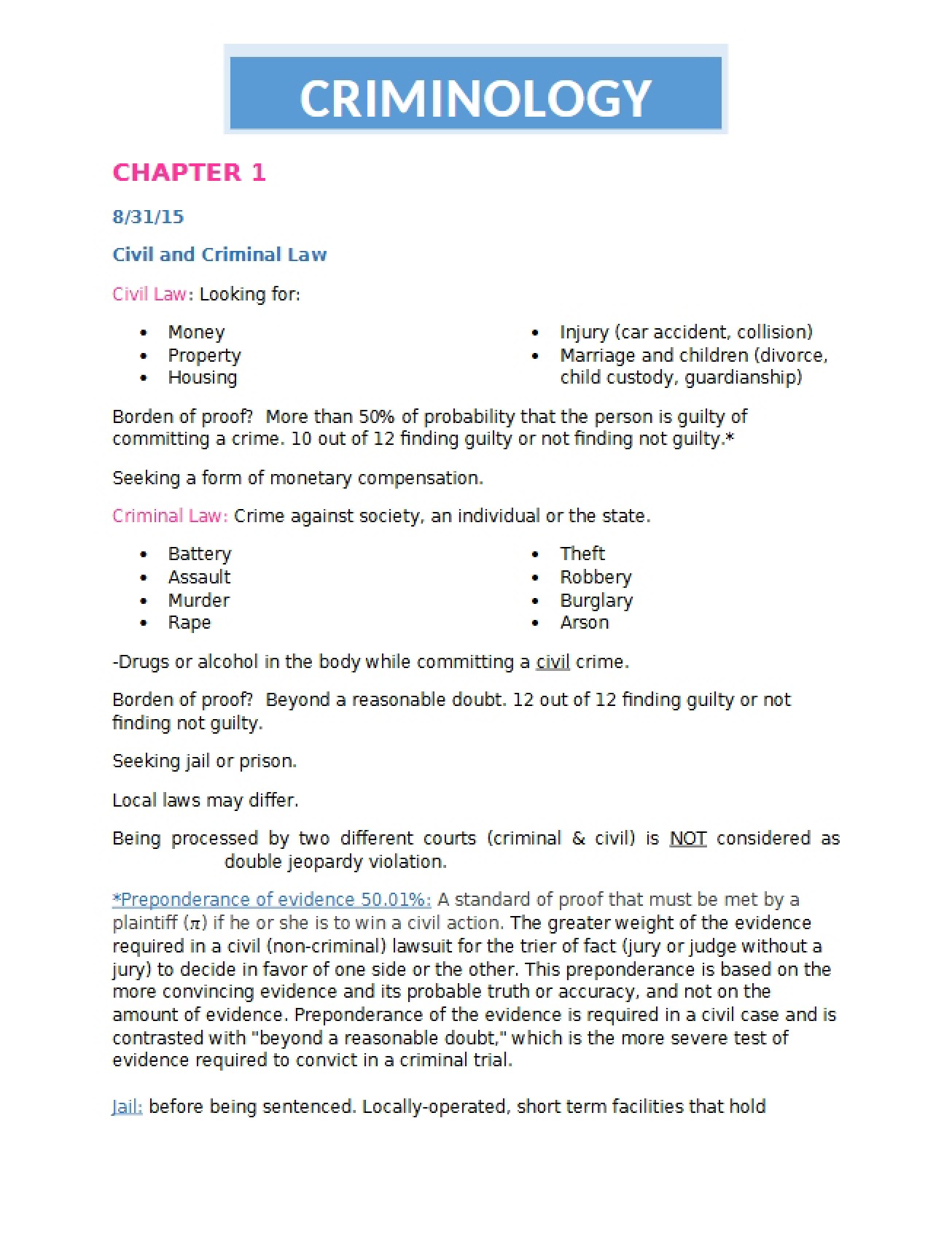 Law Types Criminal and Civil