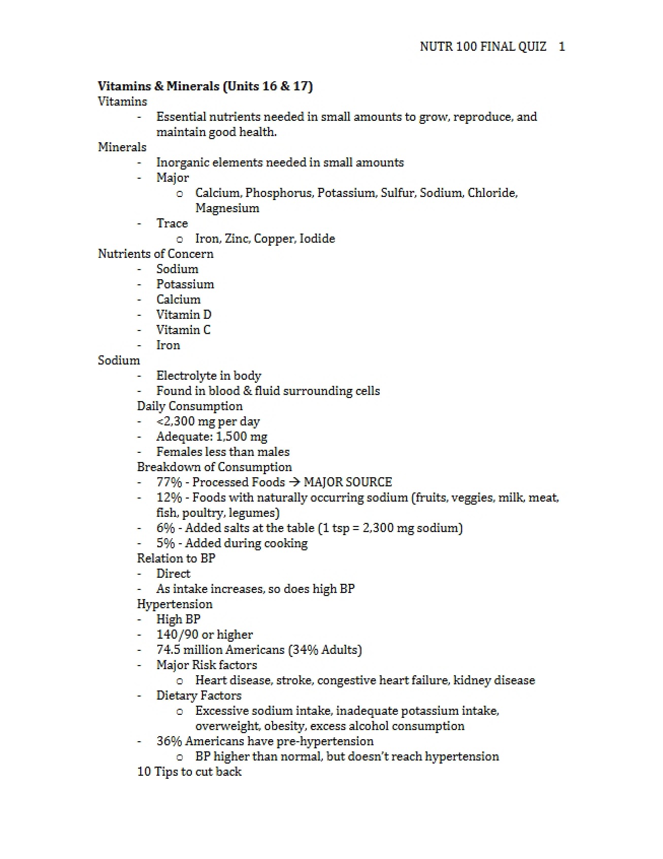 Minerals and Vitamins