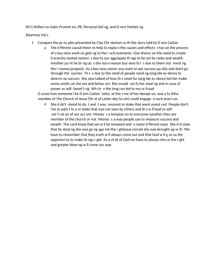 Sales Promotion, PR, Personal Selling, and Direct Marketing - W11 Reflection