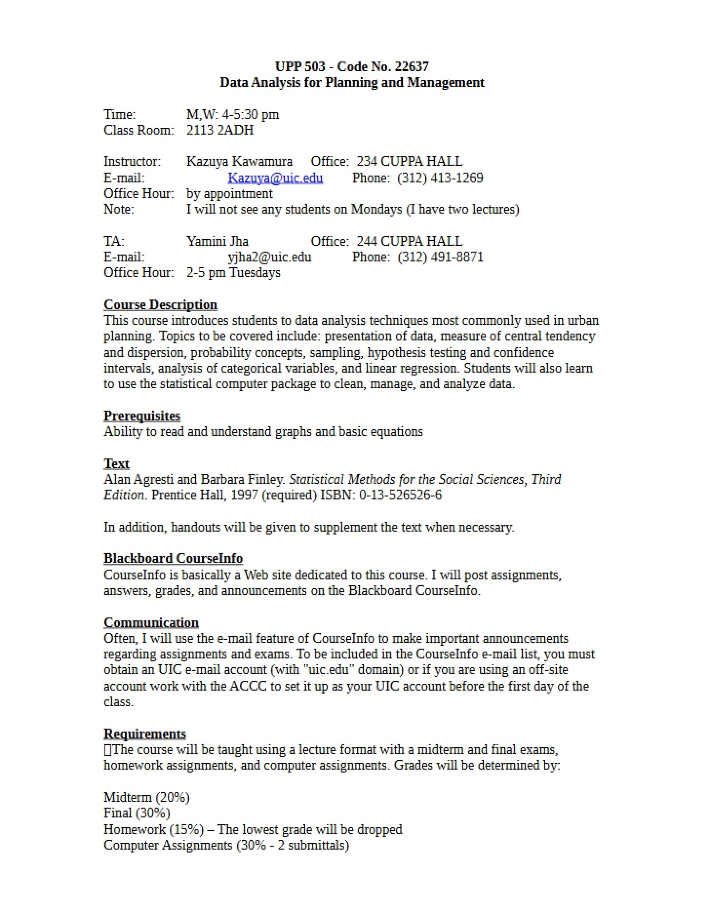 Planning and Management Data Analysis