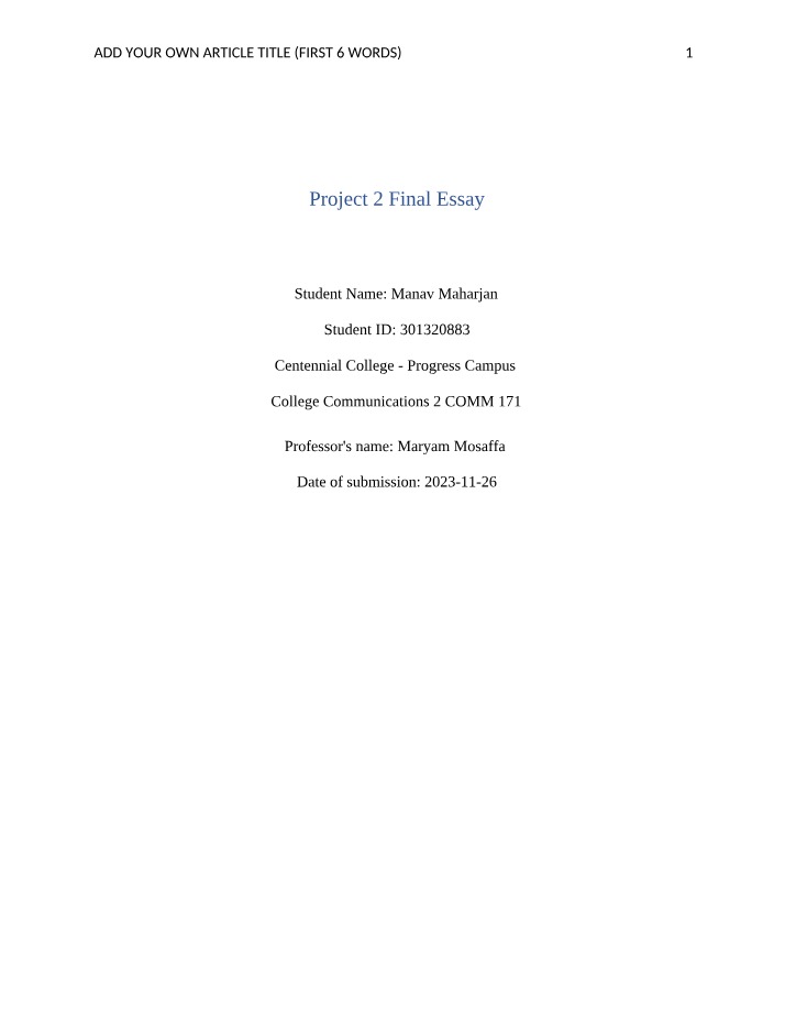 Final Essay for Project 2