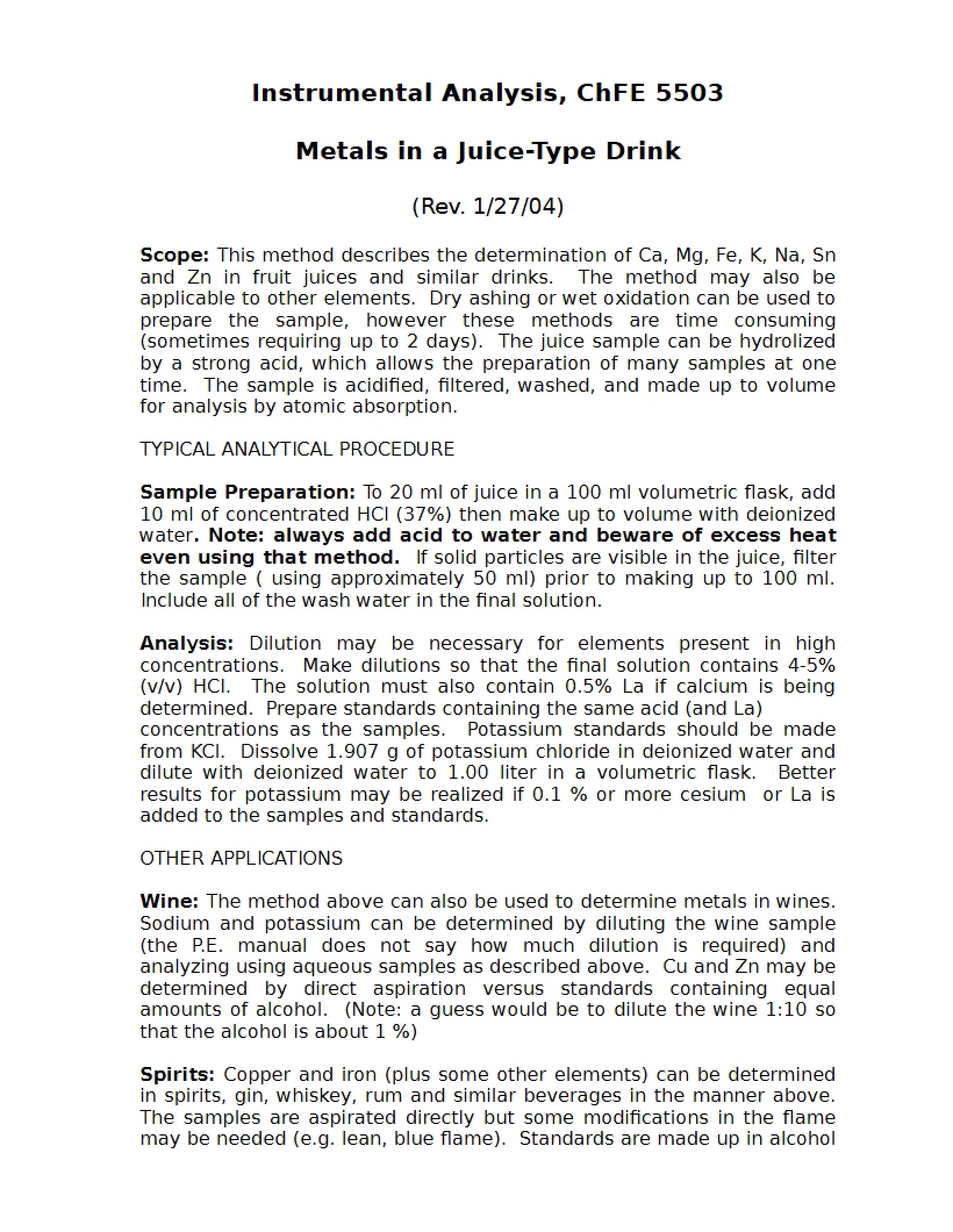 Analysis of Metals in Juice Drinks