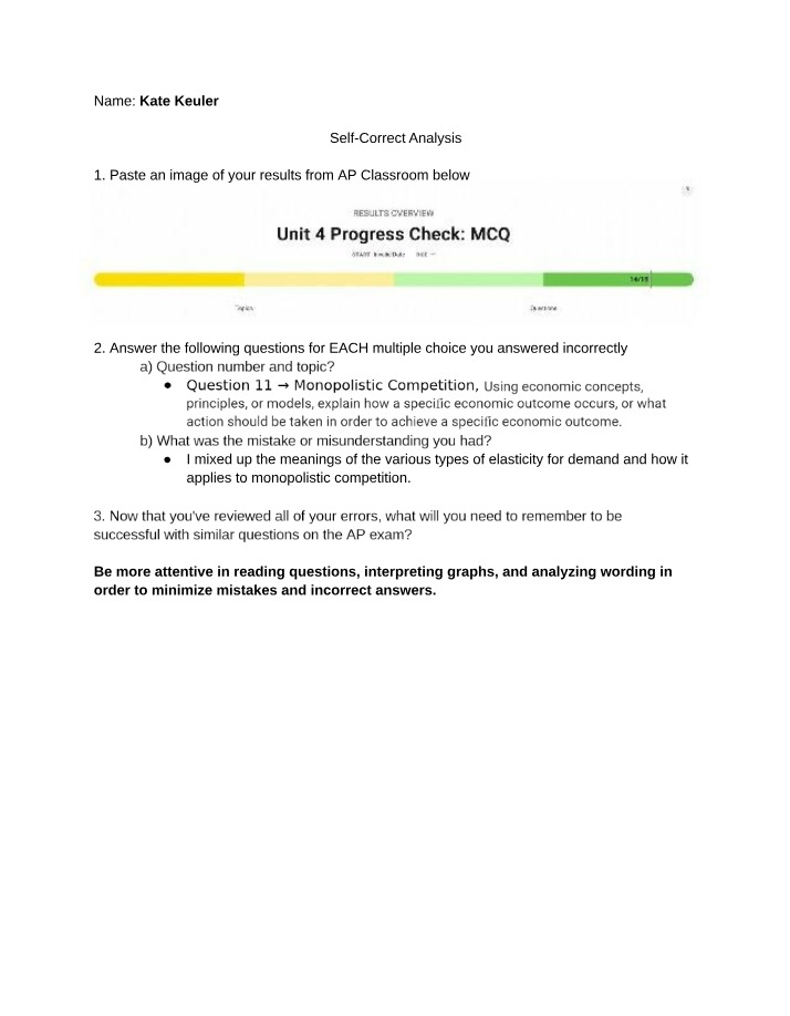 AP Economics - Unit 4 MCQ Self-Correct Analysis