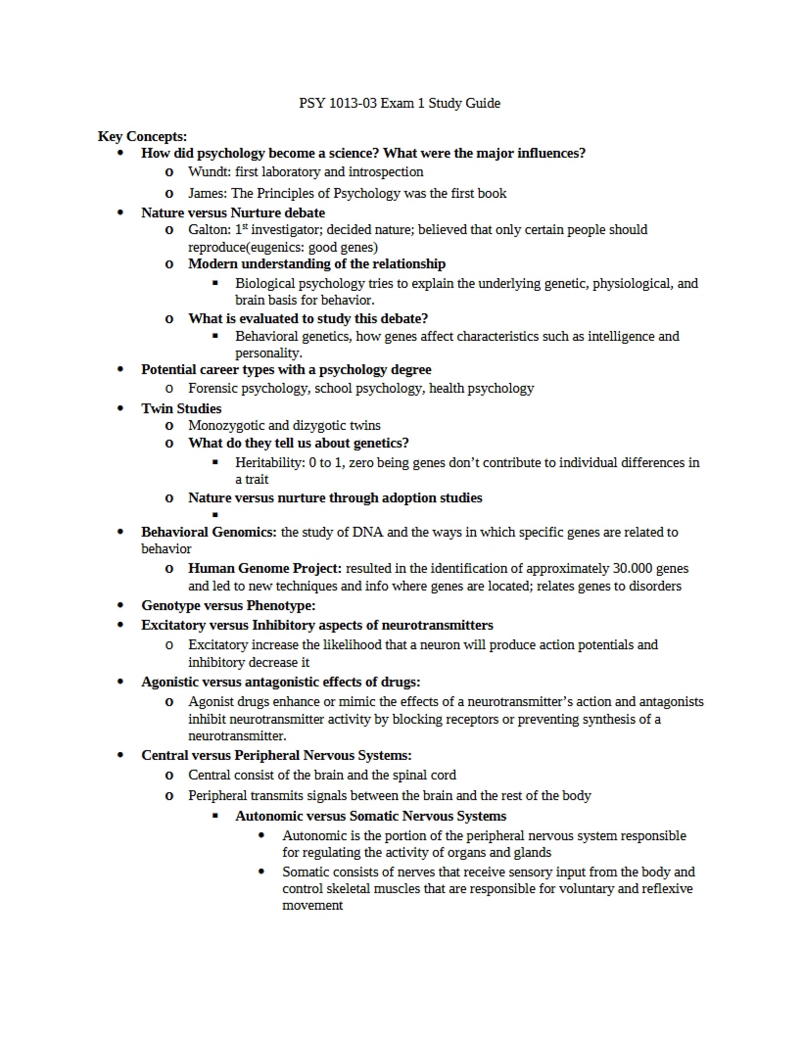 Guide for Exam One Study