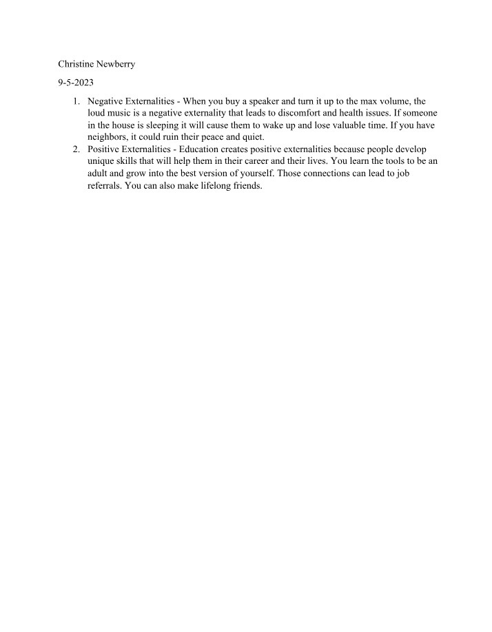 Positive and Negative Externalities Sociology Homework