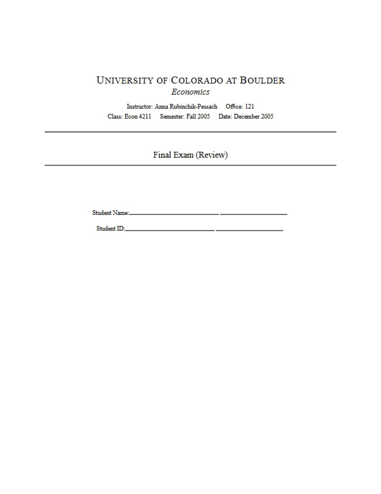 Final Exam Review Material