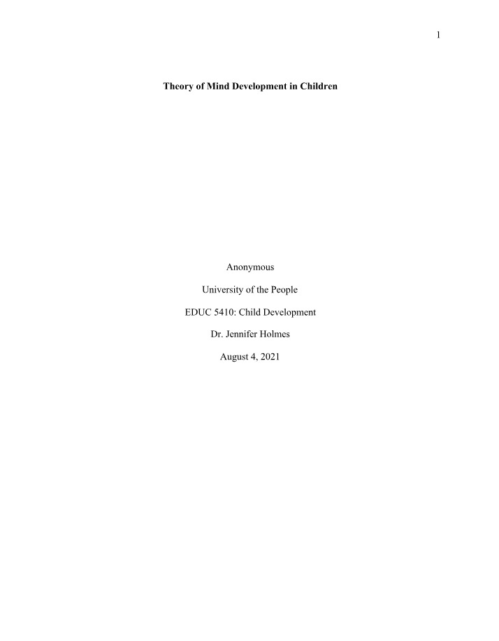 Theory of Mind in Children's Development