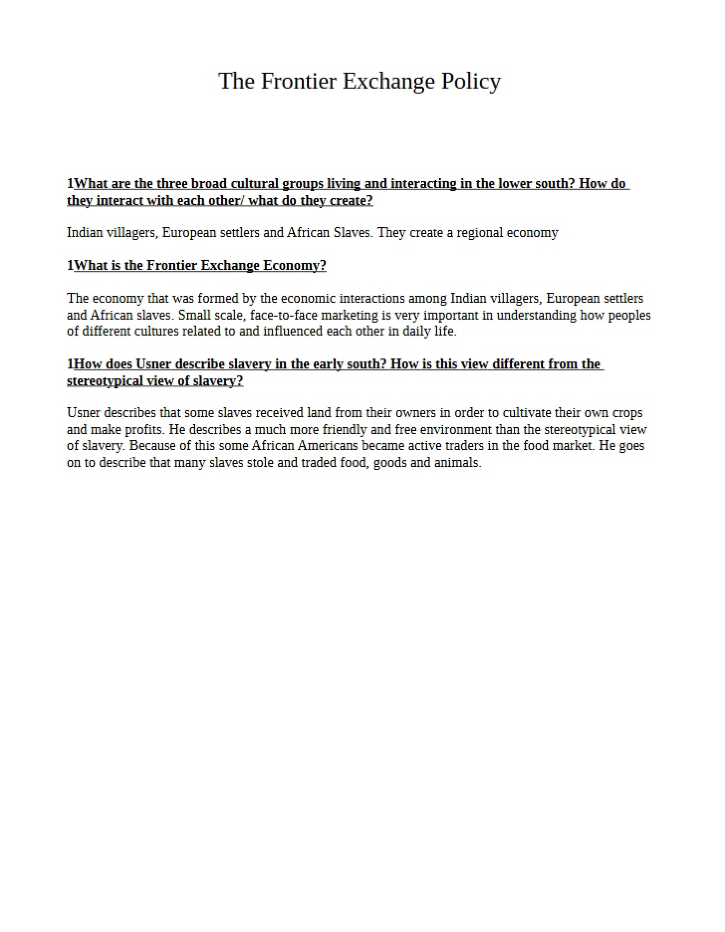 Economic Policy on the Frontier Exchange