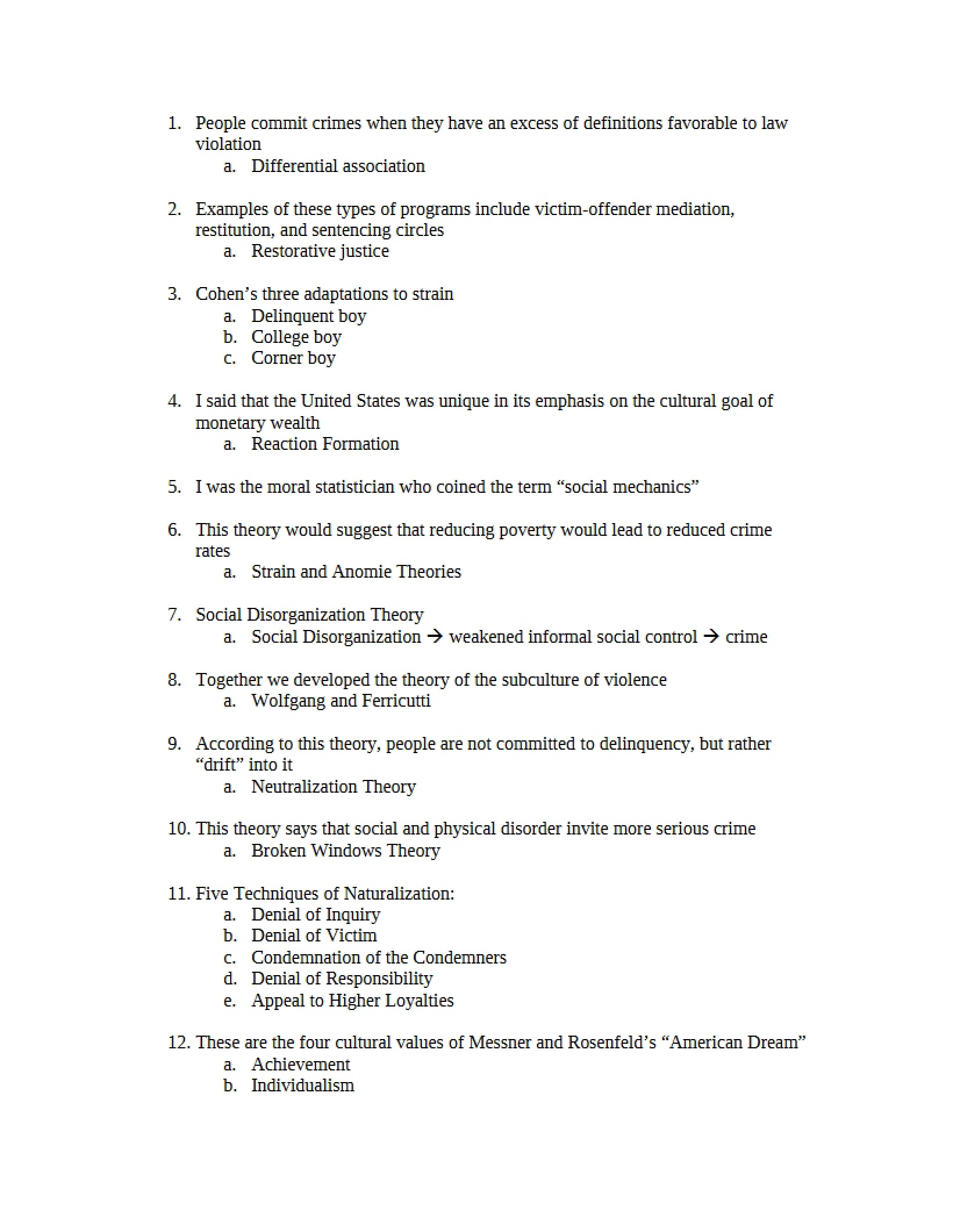 Simulated Examination for Criminology Students
