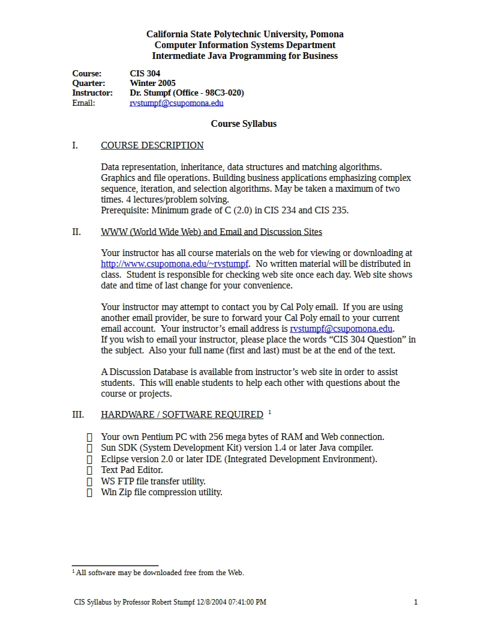 Intermediate Java Syllabus