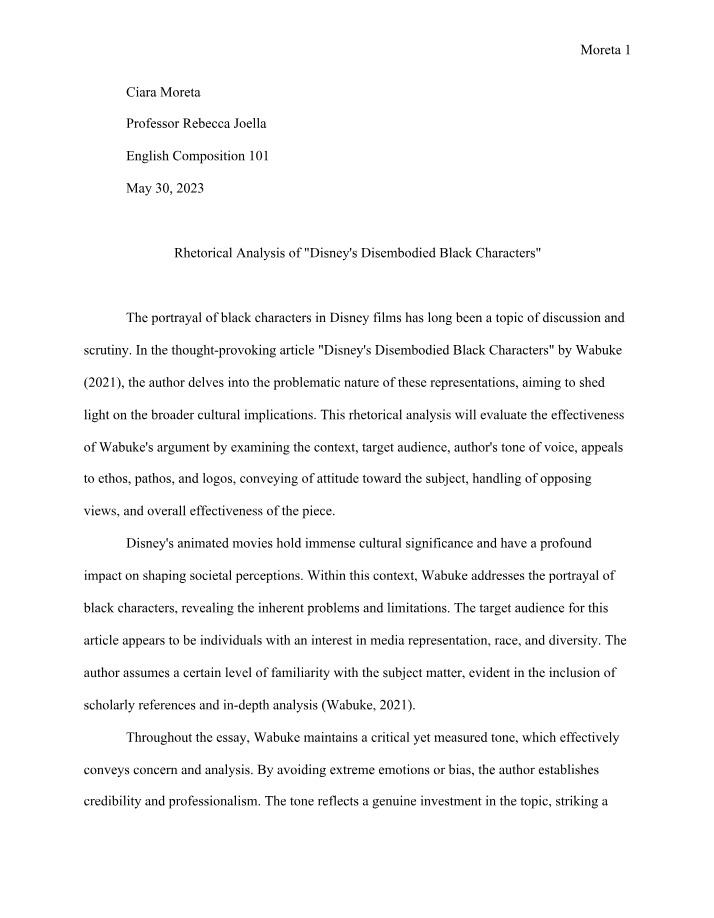 Disney's Disembodied Black Characters - A Rhetorical Analysis