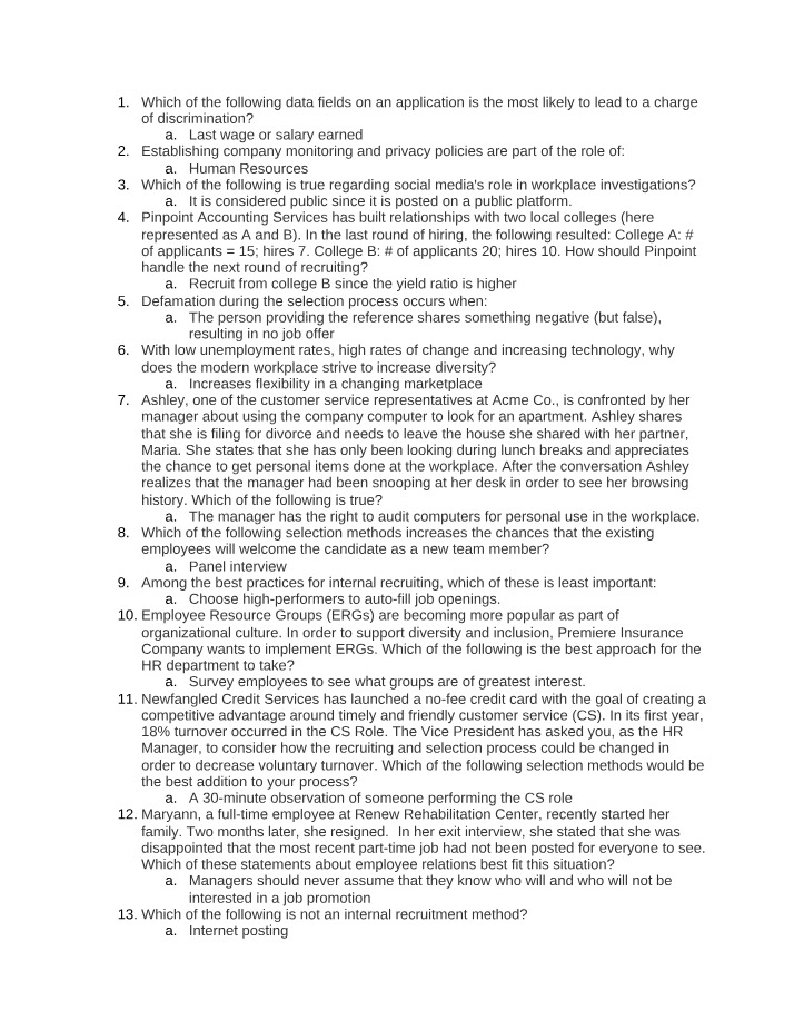 HR Management and Recruitment - Questions