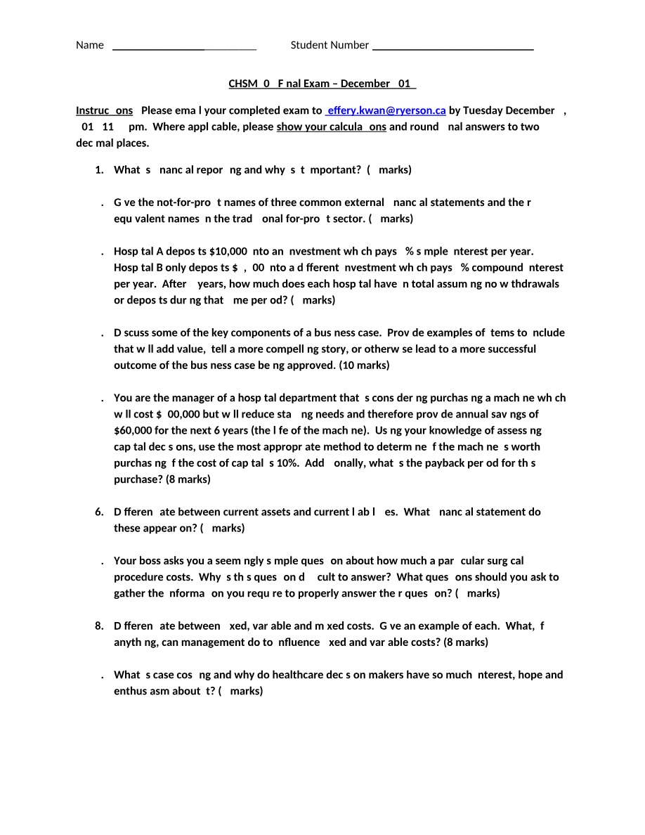 December 2014 Final Exam - CHSM407