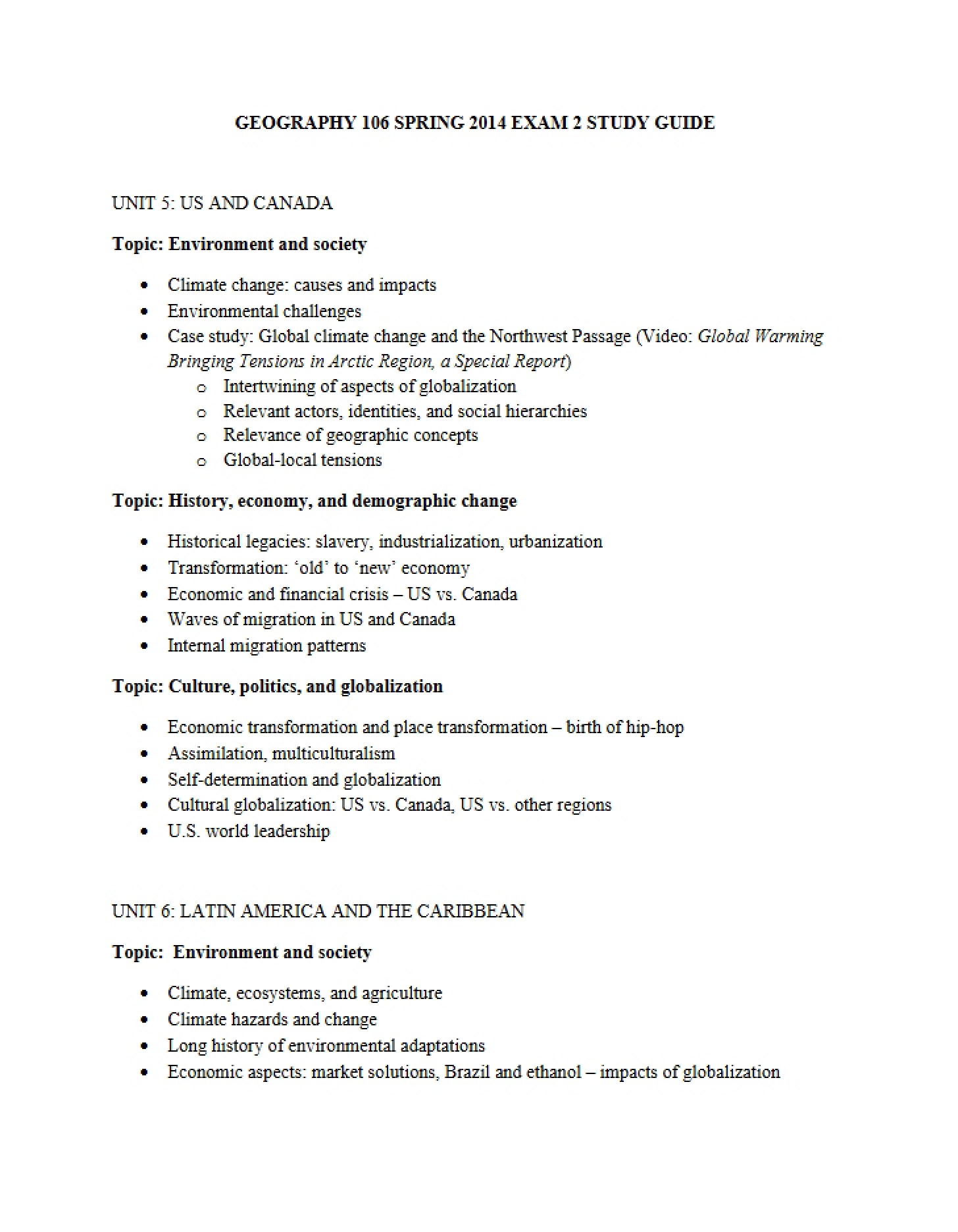 Study Guide for Second Exam