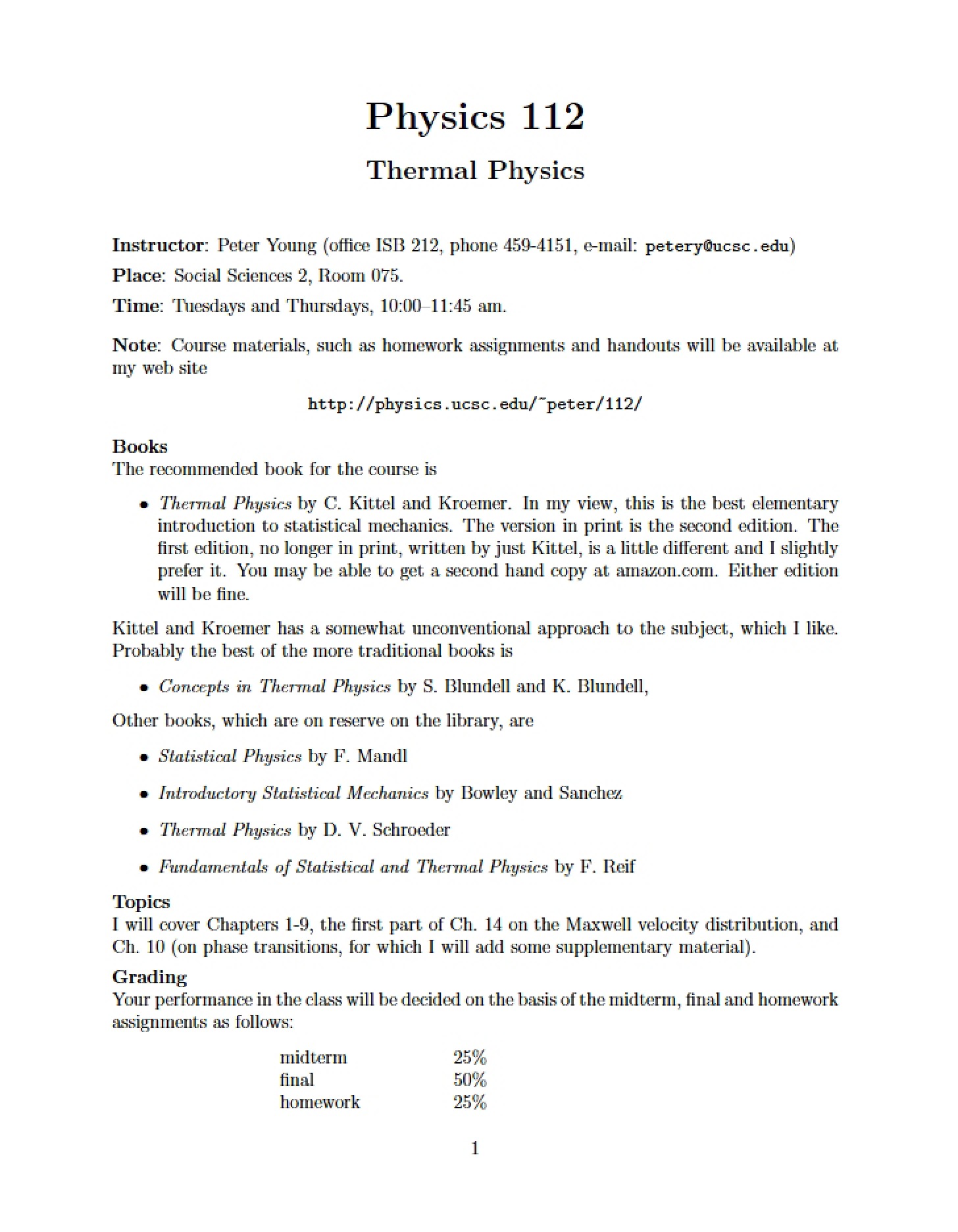 Syllabus for Physics 112