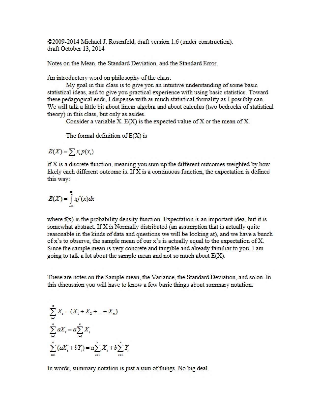 Introduction to Data Analysis Lecture Notes