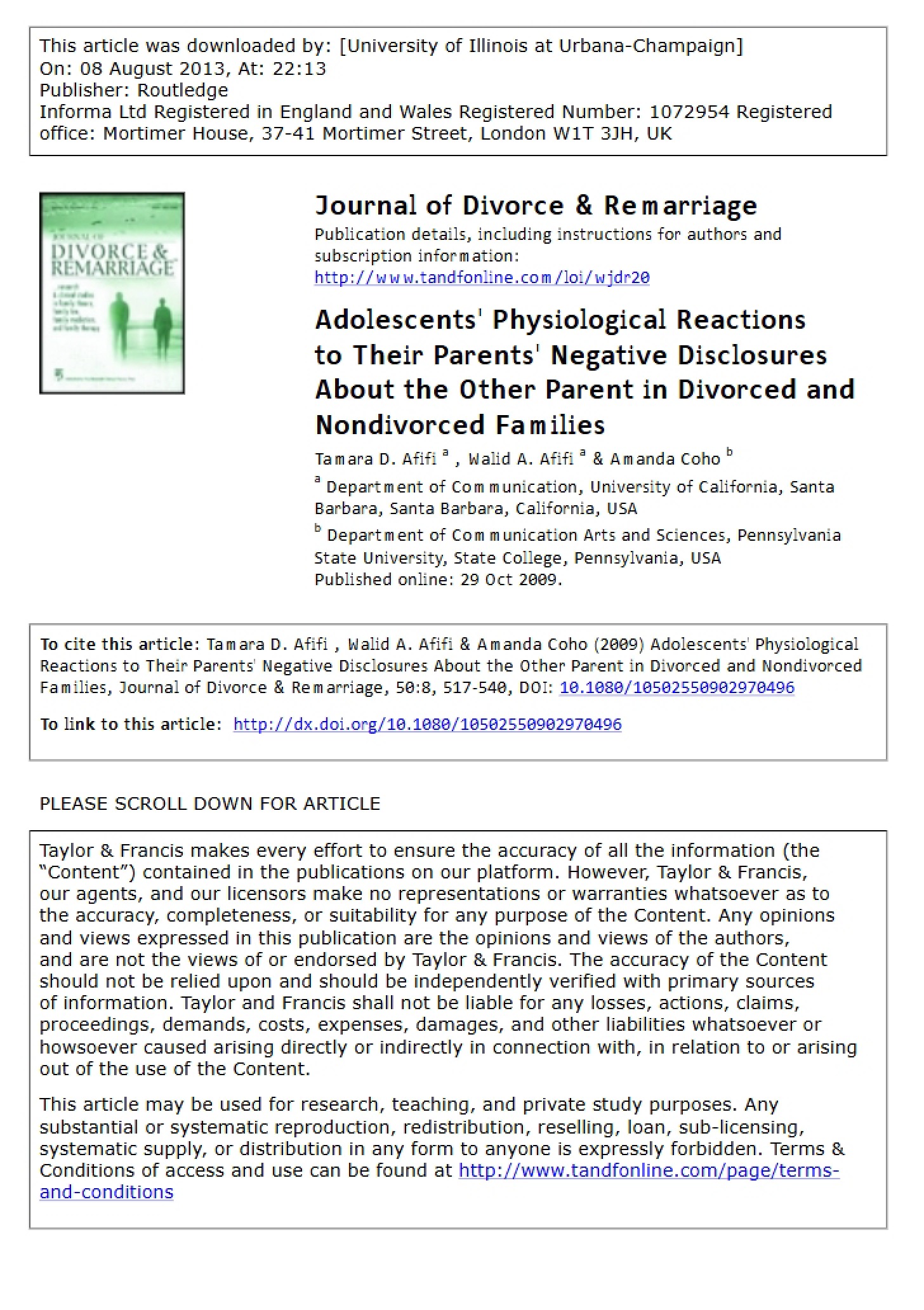Divorce (Afifi et al 2009)