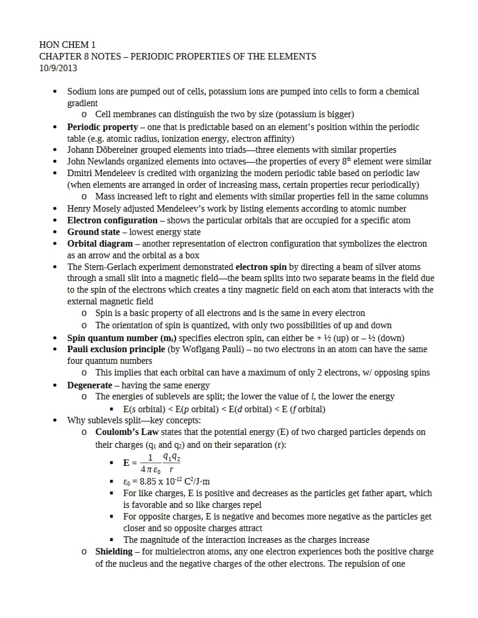 Periodic Properties of Elements (Chapter 8 Notes)