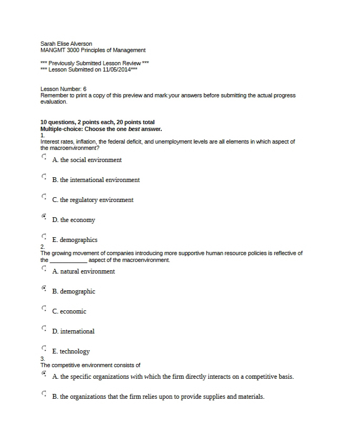 Quiz Chapter 6 Management