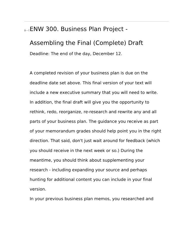 Business Plan Guide - Assembling the Final Draft
