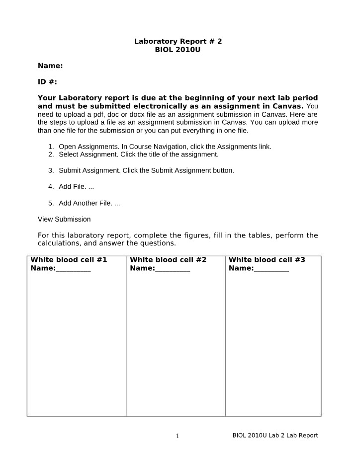 White Blood Cells and Blood Composition - BIOL 2010U Lab 2 Report