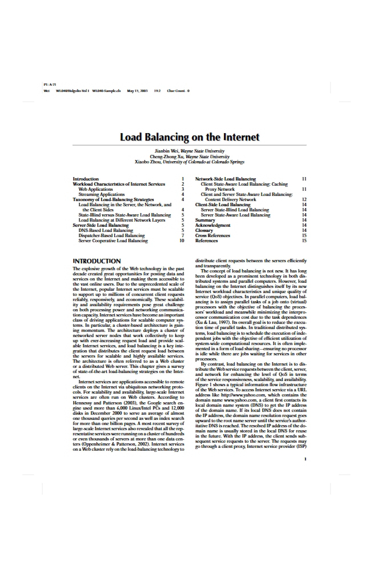 Overview of Load Balancing on the Internet