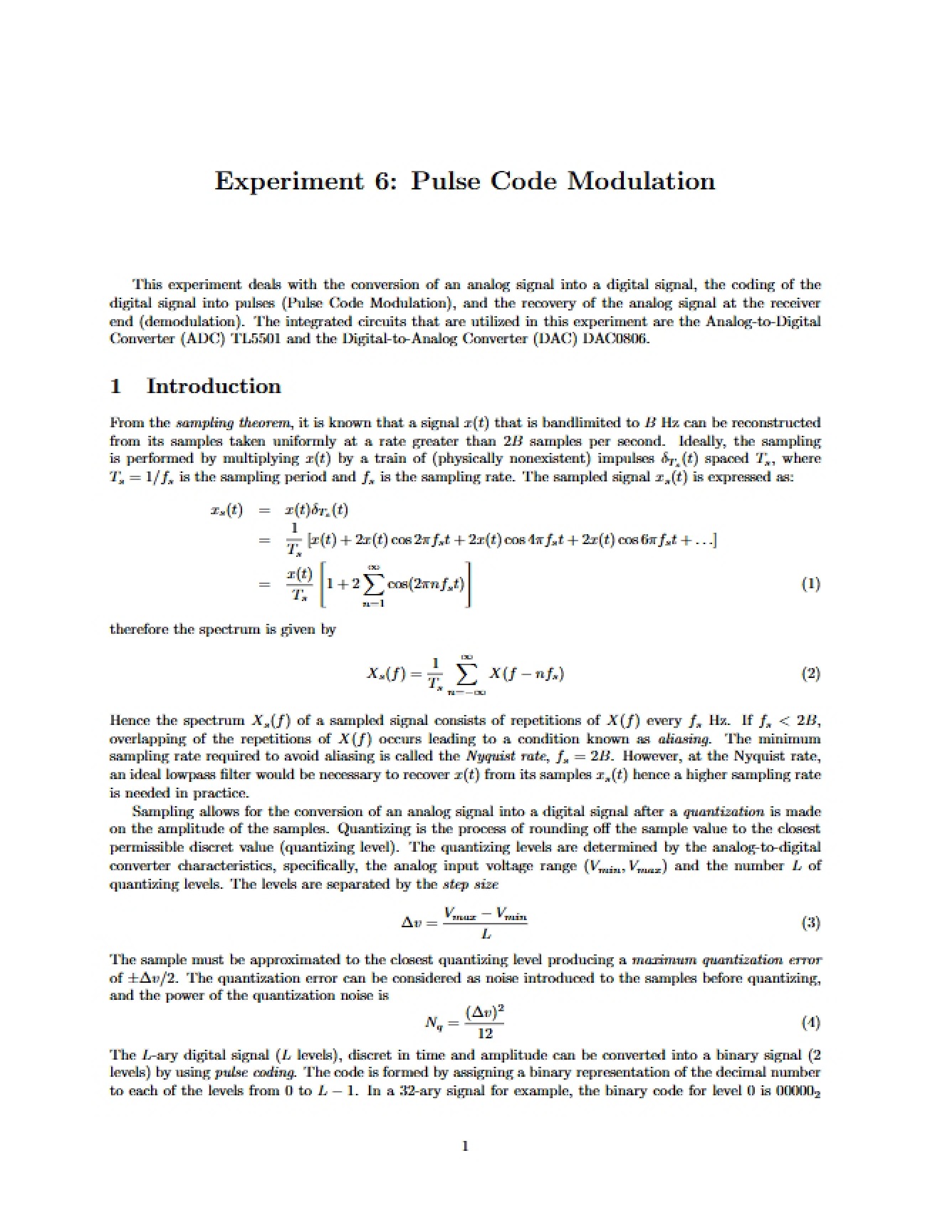 Pulse Code Modulation Experiment Six