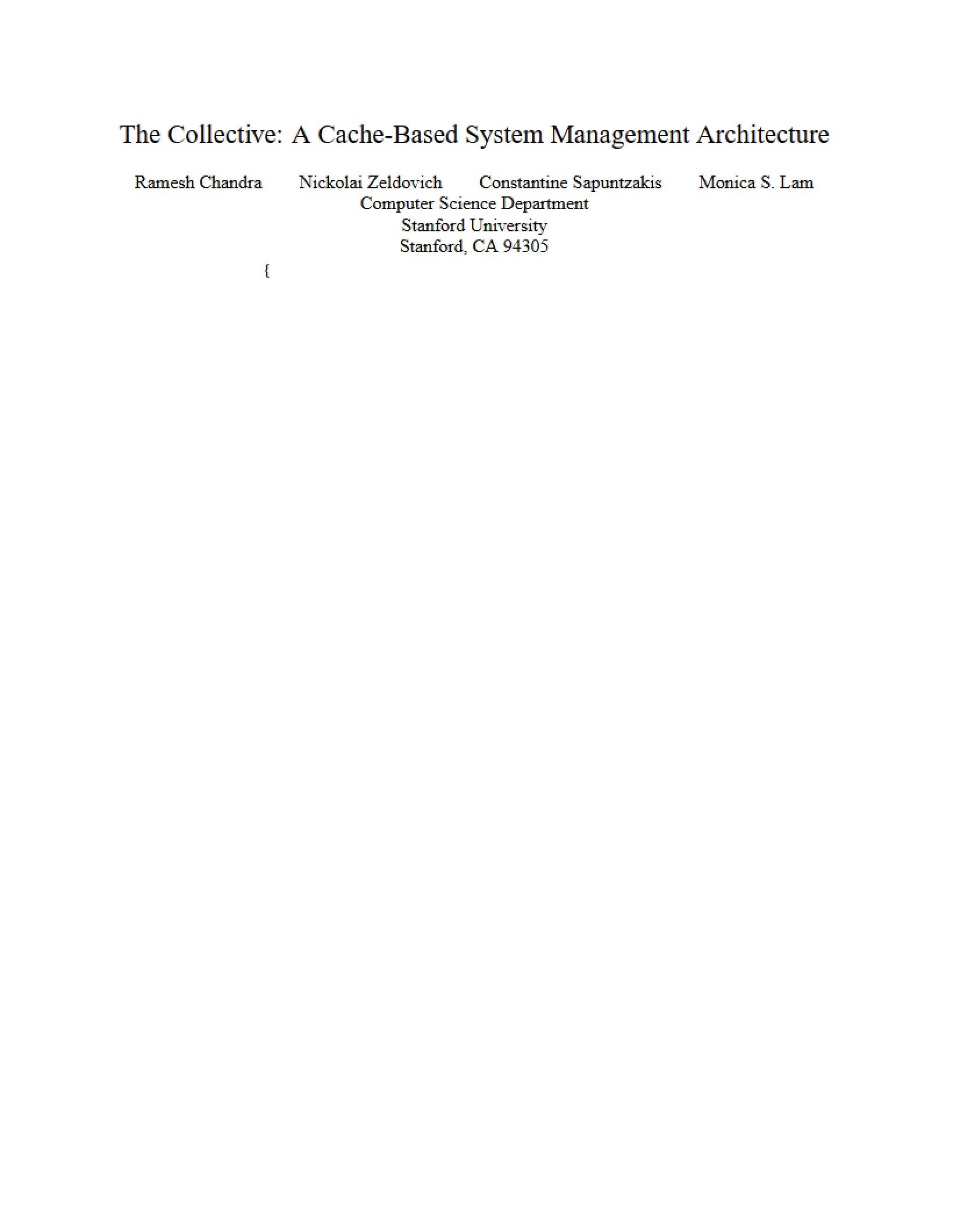 System Management Architecture Cache-Based