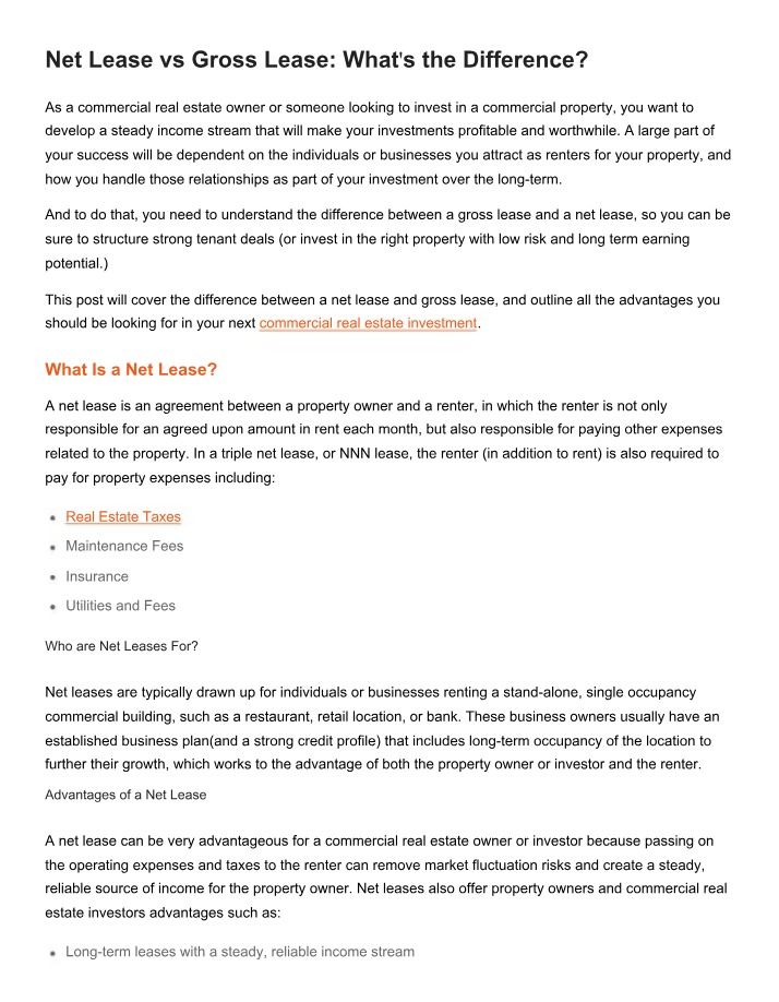 Net Lease vs. Gross Lease - Advantages