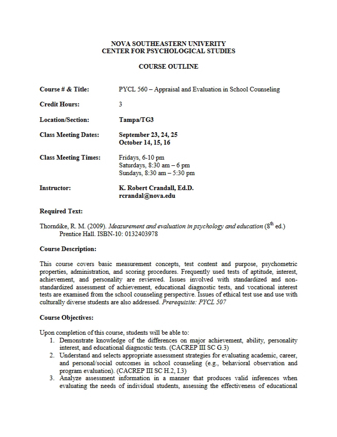 Evaluation in School Counseling Syllabus