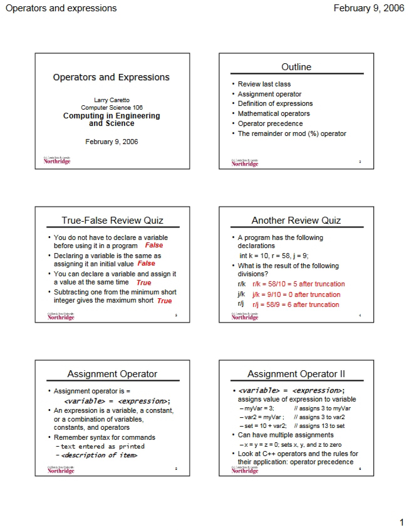 Expressions and Operators